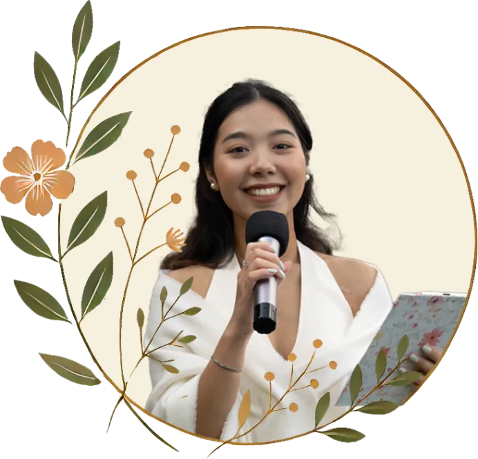 Portrait of Thảo Nguyên working as a host.